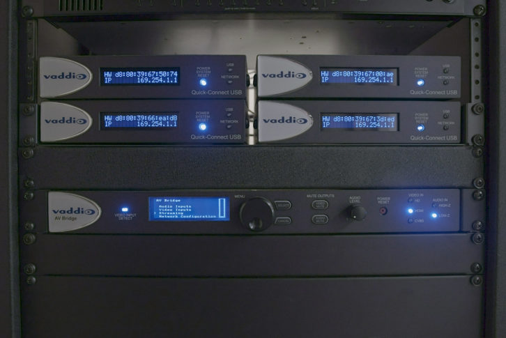 Vaddio control units in the rack