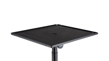 An empty black speaker stand conveying the new SST1000 Speaker Stand from On-Stage.