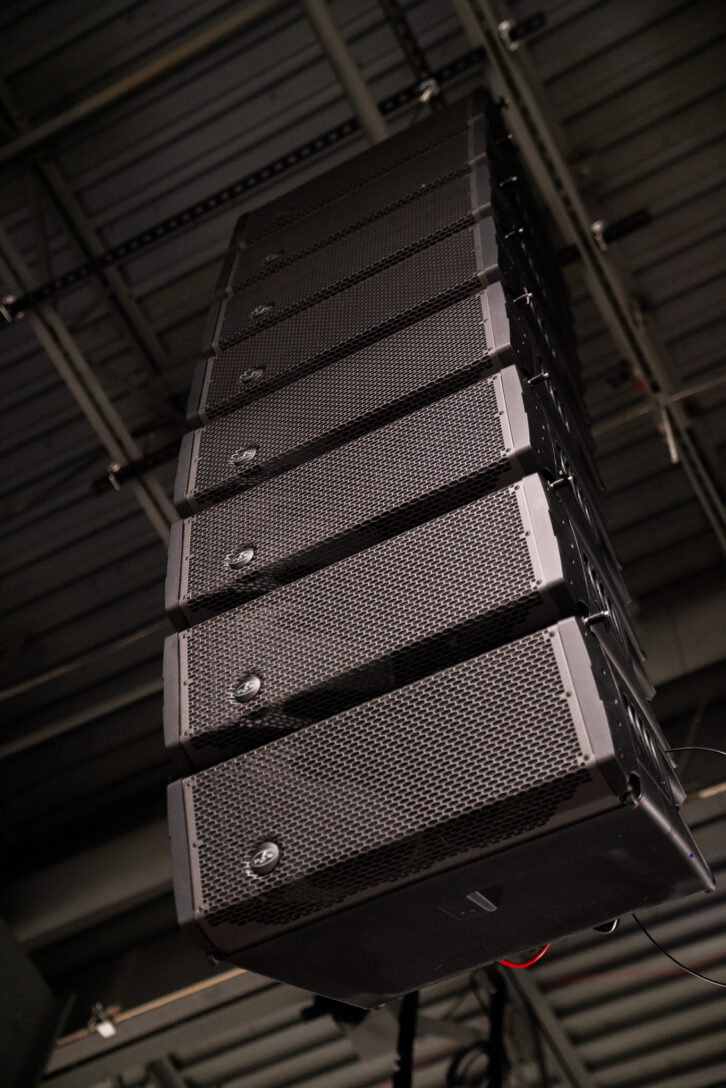 DAS Audio EVENT Series Line array hanging from the ceiling in Charis Christian Center